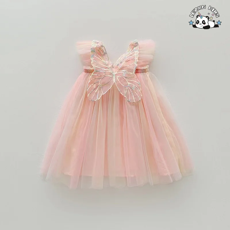 LEZONKIDS - OEM Customizable High Quality rainbow Color Sweet Spaghetti Strap Tulle Kids Dresses for Girls